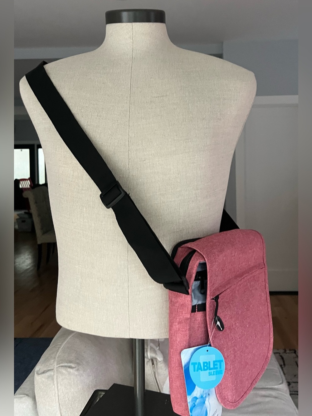 Men's Crossbody Tablet Sling Bag in Rose Red
